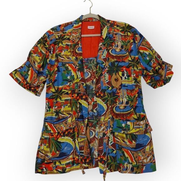 Tobria Lyocell Hawaiian Vibrant Red and Blue Casual Top Jacket Open Shirt Sz L - Picture 5 of 8